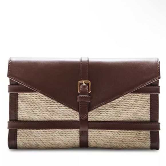 ALTUZARRA | NEW Watermill Rafia Envelope Clutch Bag Tan Palm Straw/Brown - Picture 1 of 11